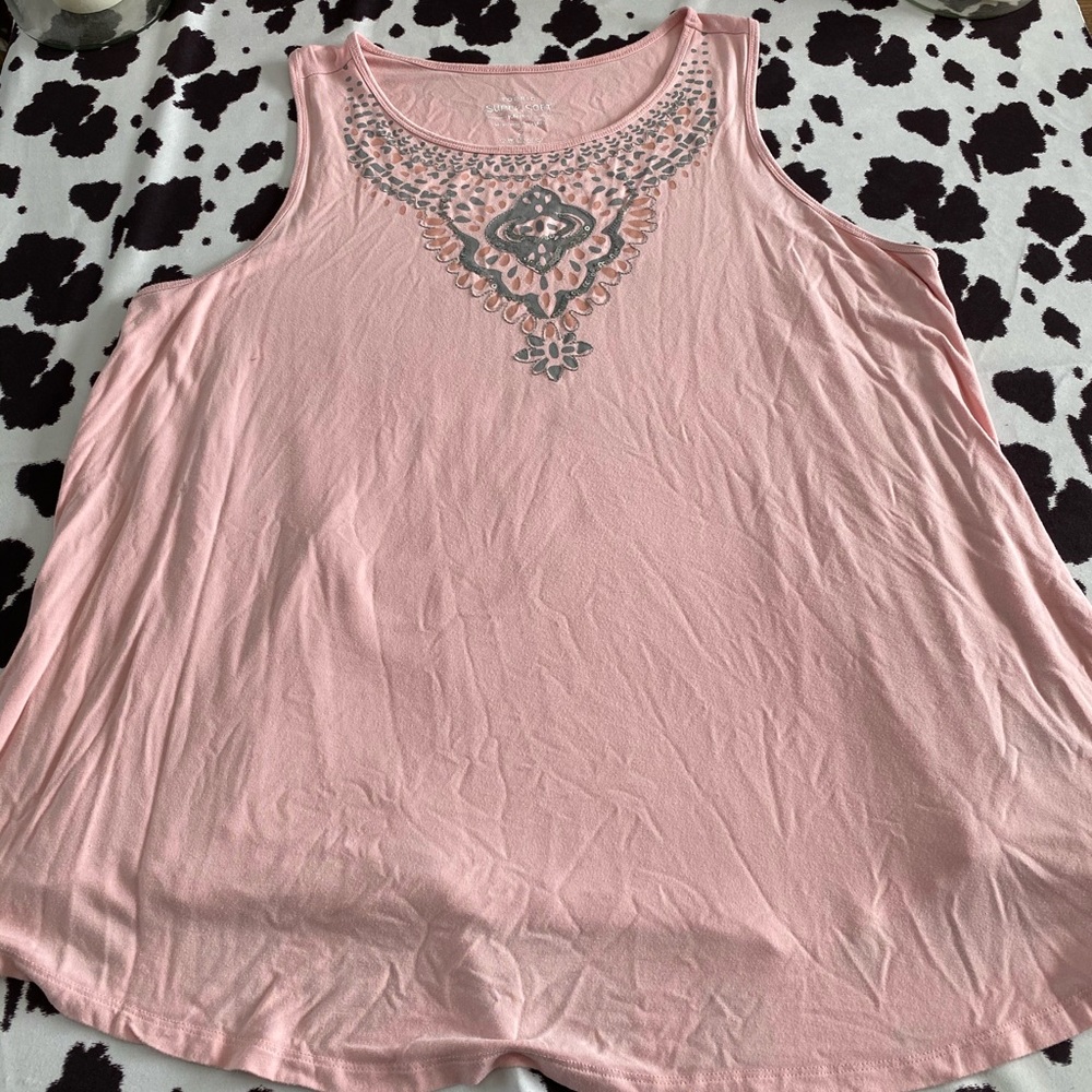 SUPER SOFT PINK EMBROIDERED SEQUIN TANK